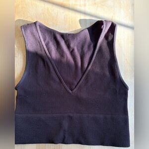 Niki Biki Ribbed V-Neck Crop Tank – Brown | One Size